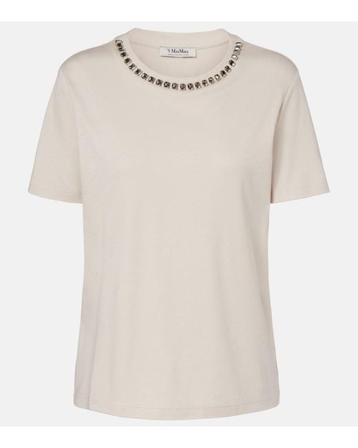 Max Mara Natural Bingo Embellished Cotton-Blend T-Shirt