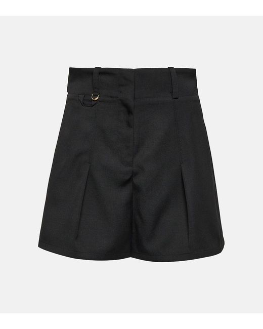 Jacquemus Black Le Short Bari Pleated Wool Shorts