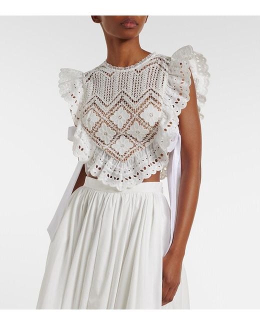 Self-Portrait White Crochet Ruffled Crop Top