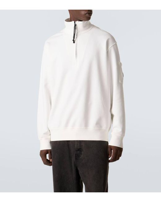 C P Company White Lens Cotton Half-Zip Sweatshirt for men