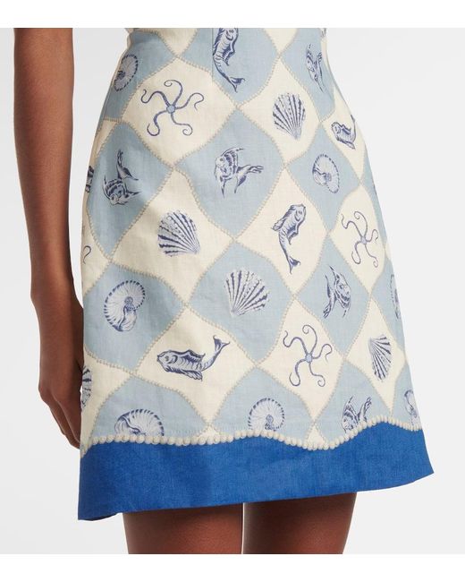 ALÉMAIS Blue Bedrucktes Minikleid Pia Aus Leinen