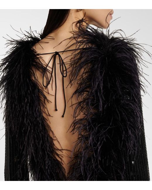 The New Arrivals Ilkyaz Ozel Black Juises Feather-Trimmed Sequined Minidress