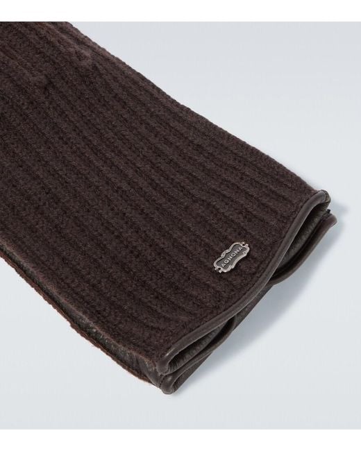 Agnona Brown Ribbed-Knit Cashmere And Leather Gloves for men