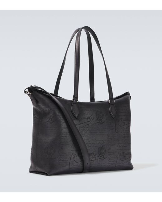 Berluti Black Late Hour Scritto Leather Tote Bag for men