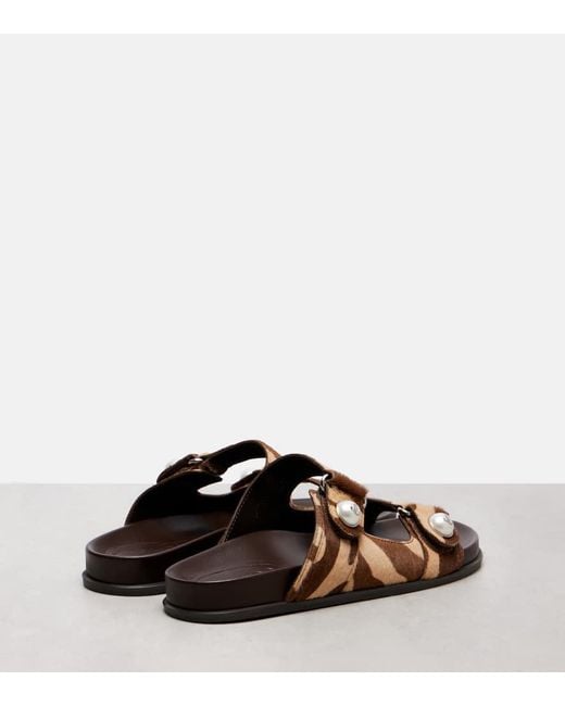 Jimmy Choo Brown Fayence Zebra-Print Shearling Slides