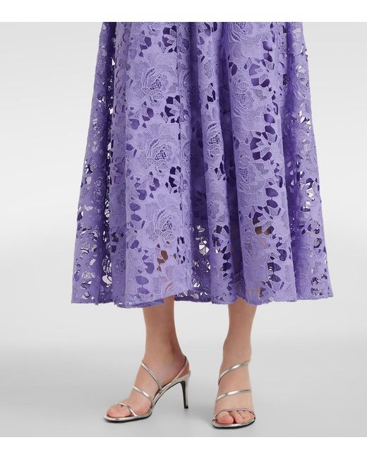 LEO LIN Purple Aliyah Floral Ruffled Lace Midi Dress