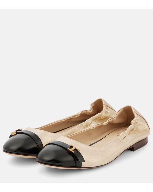 Tod's Natural Metallic Leather Ballet Flats