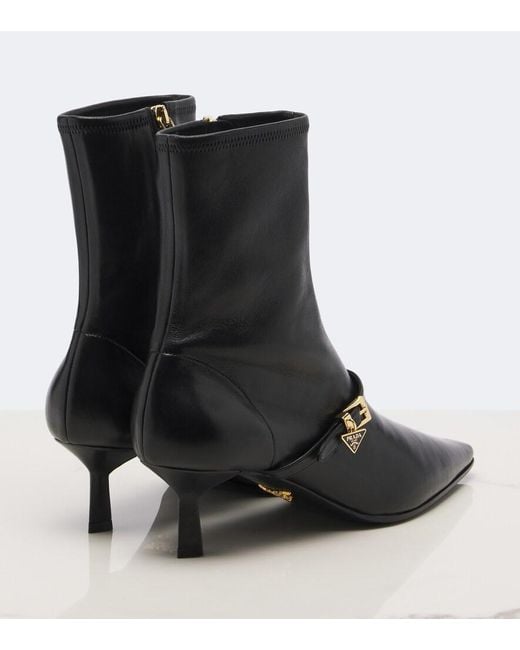 Prada Black Leather Ankle Boots