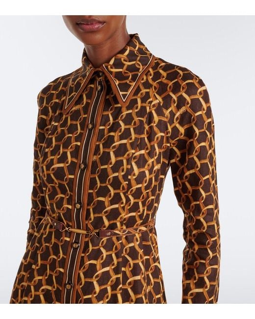 Zimmermann Brown Belted Printed Linen Shirt Dress