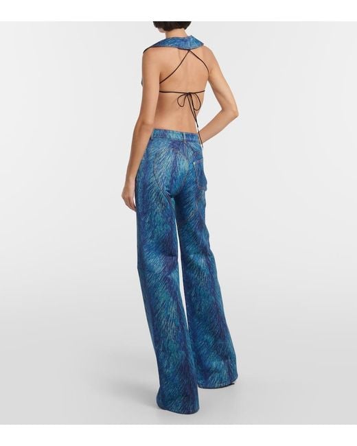 Area Blue Embellished Fur-Print Flared Jeans