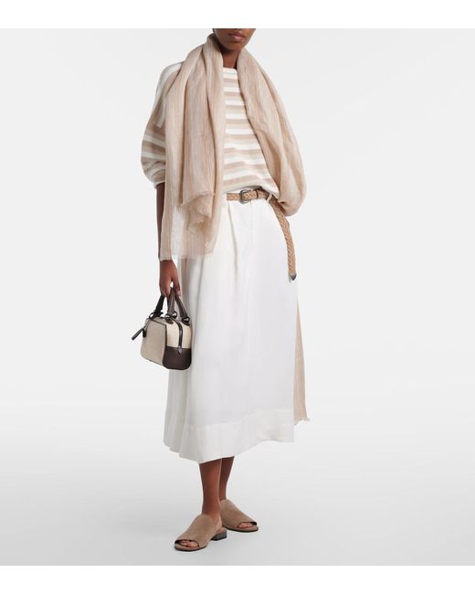 Brunello Cucinelli Natural Striped Linen-Blend Scarf