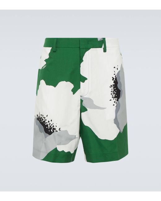 Valentino Green Floral Cotton Poplin Bermuda Shorts for men