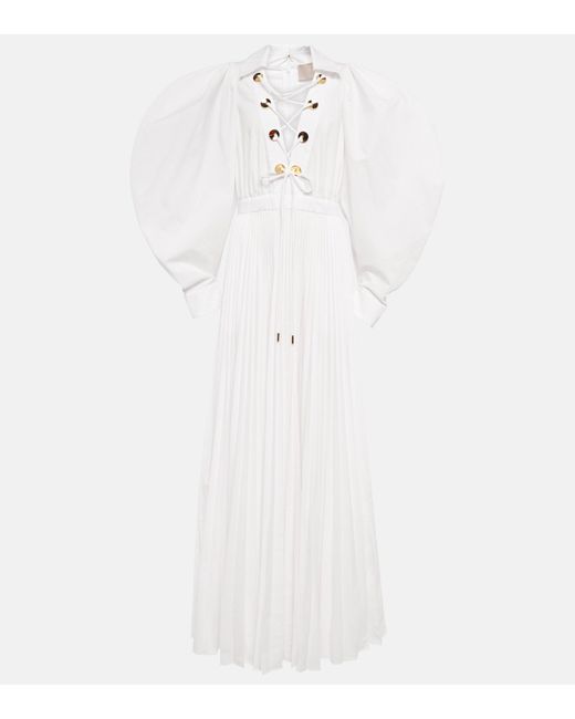 Elie Saab Puff-sleeve Pleated Gown in White | Lyst
