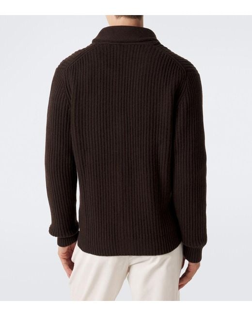 Allude Black Ribbed-Knit Wool And Cashmere Cardigan for men