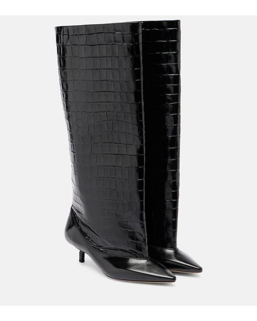 Jacquemus Black Tourni Croc-Effect Leather Knee-High Boots