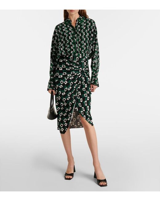 Diane von Furstenberg Green Alona Printed Crepe Shirt