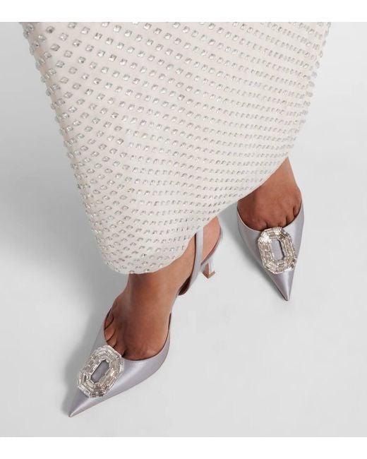 AMINA MUADDI Brown Verzierte Slingback-Pumps Camelia 90 Aus Satin