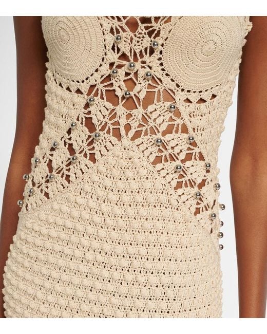 Rabanne Natural Embellished Crochet Cotton Midi Dress