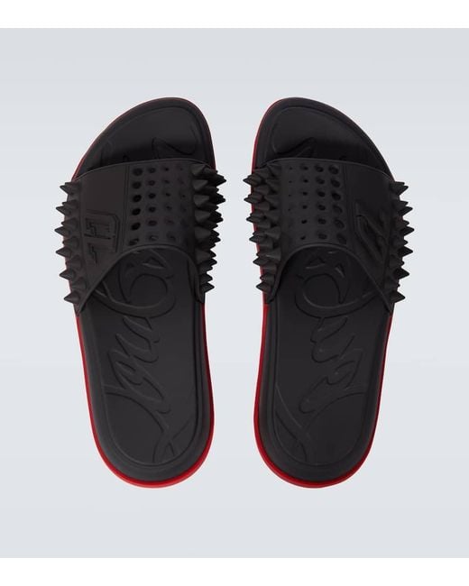 Christian Louboutin Take It Easy Spiked Slides in Red for
