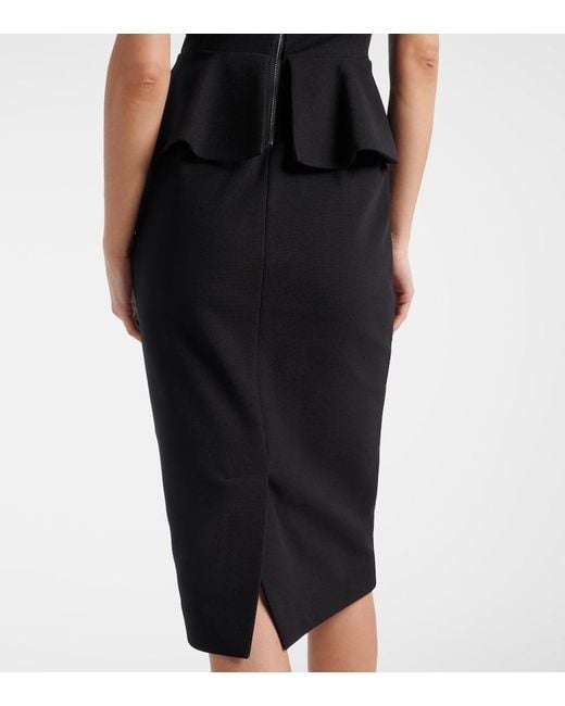 Max Mara Black Jersey Peplum-Detail Midi Dress