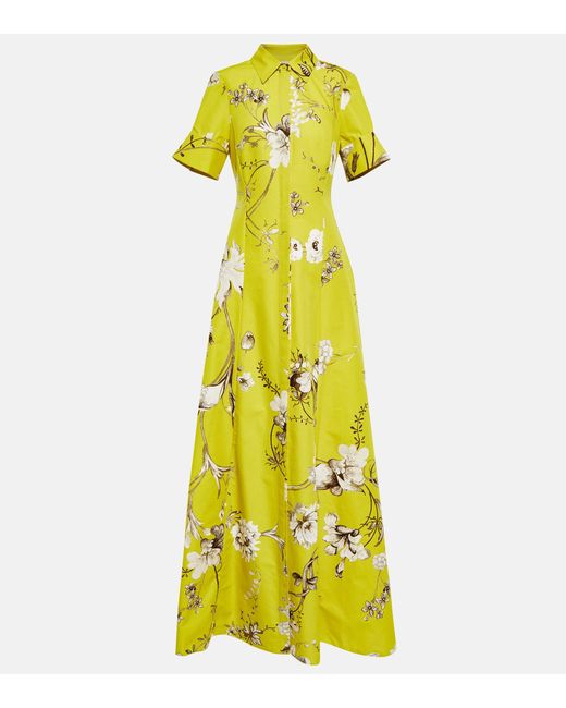 Erdem Yellow Ilana Floral Cotton Faille Gown