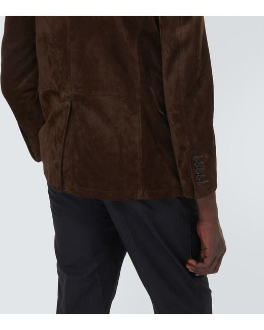 Tom Ford Brown Leather-Trimmed Suede Blazer for men