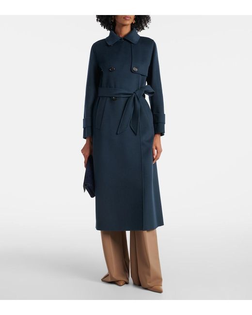 Max Mara Blue Belted Virgin Wool Coat