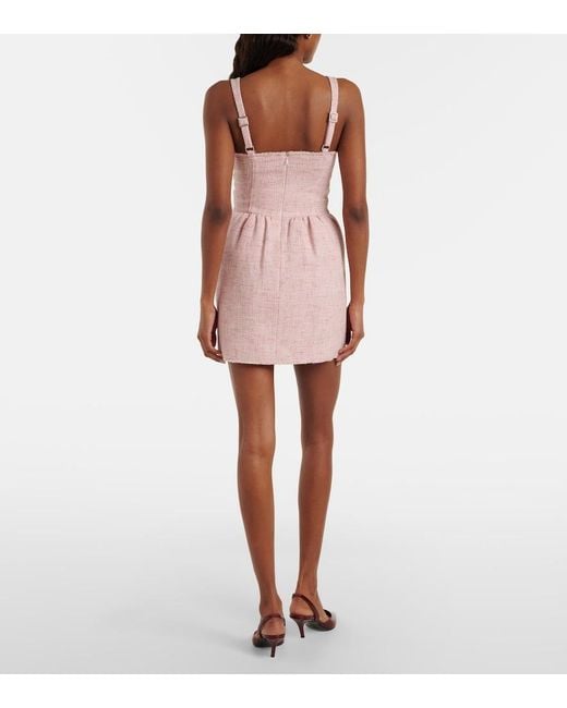 ShuShu/Tong Pink Bow-Detail Cotton-Blend Tweed Minidress