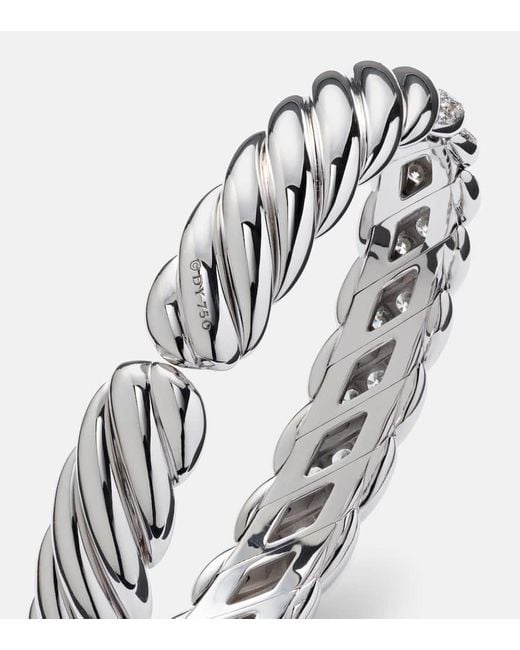 David Yurman Metallic Armreif Sculpted Cable Flex Aus 18Kt Weissgold Mit Diamanten