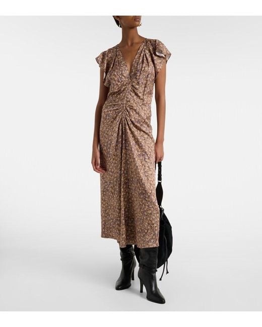 Isabel Marant Brown Lyndsay Floral Gathered Midi Dress