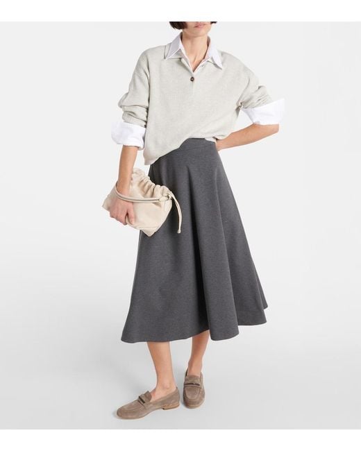 Brunello Cucinelli Gray Cotton-Blend Midi Skirt