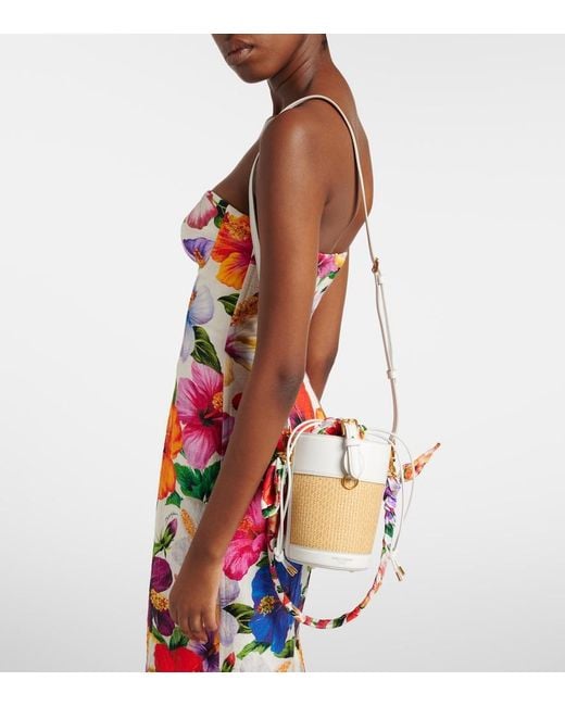 Dolce & Gabbana White Leather-Trimmed Raffia Bucket Bag