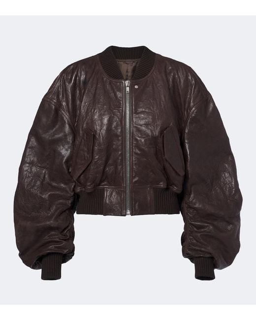 Rick Owens Brown Secchia Leather Bomber Jacket