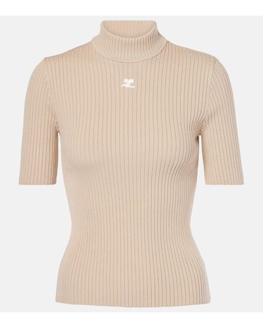 Courreges Natural Reedition Ribbed-Knit Top