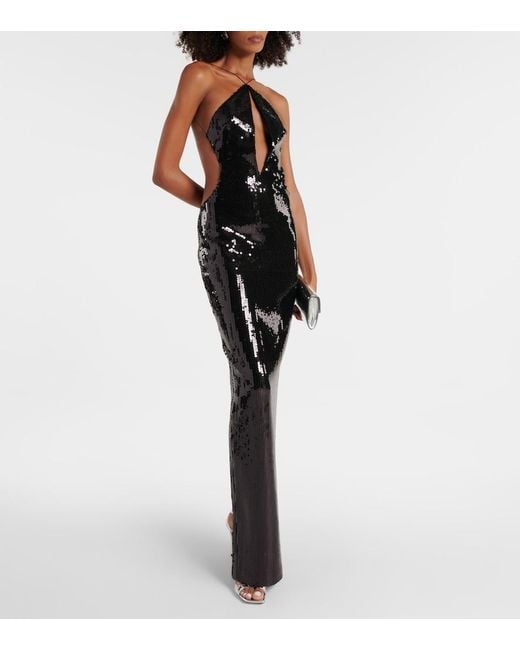 Monot Black Elsa Cutout Sequined Gown