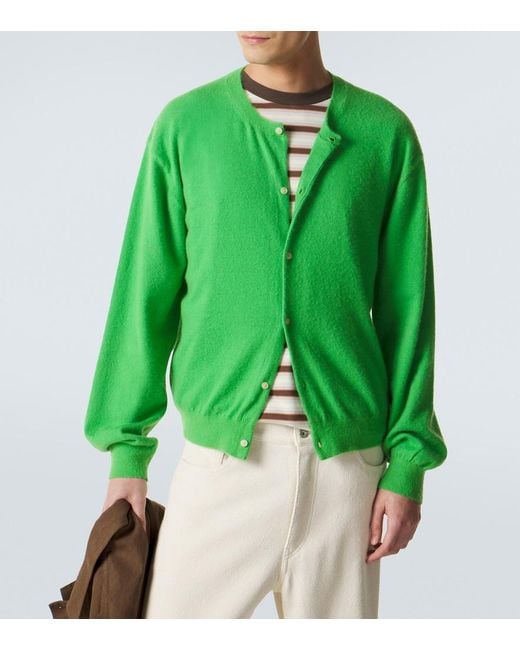 Auralee Green Cashmere And Cotton Cardigan for men