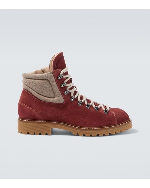 Eleventy Red Suede Lace-Up Boots for men