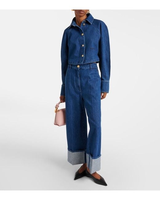 Patou Blue Cropped Wide-Leg Jeans