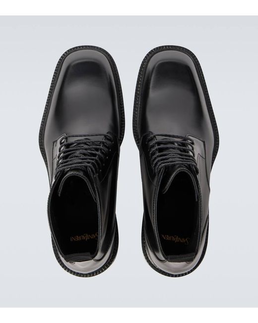 Saint Laurent Black Ian Leather Lace-Up Boots for men
