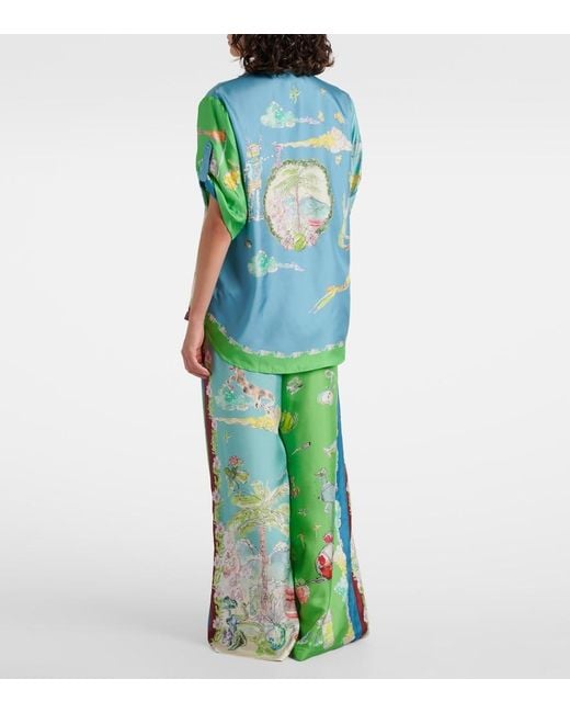 ALÉMAIS Green Daria Printed Silk Satin Shirt