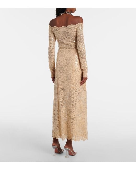 Robe Longue En Dentelle A Sequins Rabanne en coloris Natural
