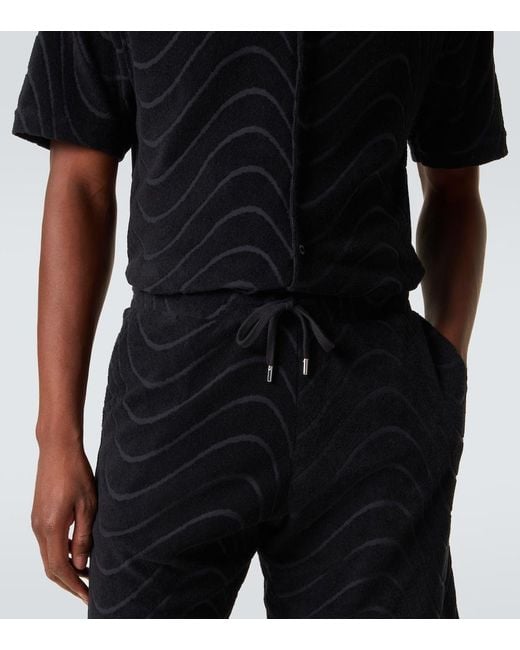 Frescobol Carioca Black Embroidered Cotton-Blend Terry Shorts for men