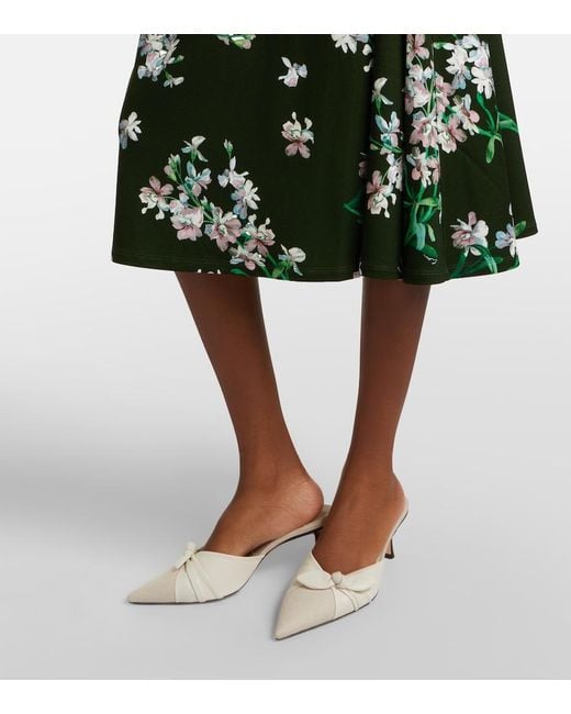 Erdem Green Draped Floral Midi Dress