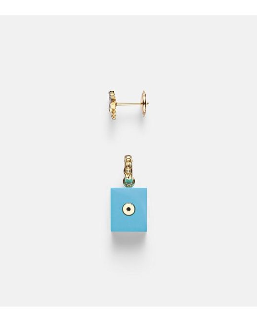 Yvonne Léon Blue Palmier And Le Cubo 9Kt Earring And Pendant Set With And Diamonds