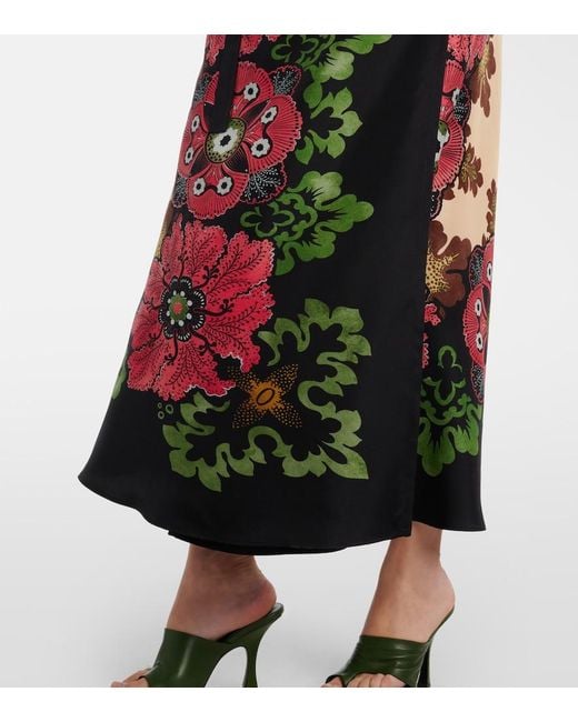 LaDoubleJ Black Sarong Floral Silk Twill Wrap Skirt