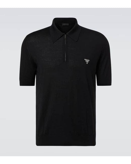 Prada Virgin Wool Polo Shirt in Black for Men | Lyst