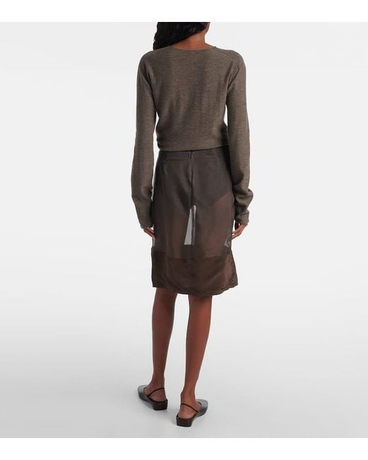 Calvin Klein Gray Mabel Satin-Trimmed Mesh Midi Skirt