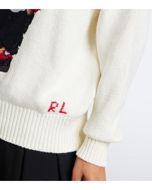 Polo Ralph Lauren White Polo Bear Intarsia Linen And Cotton Sweater