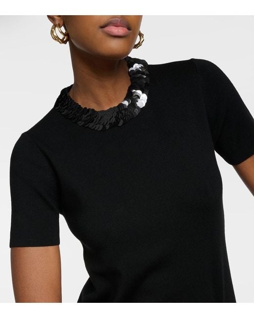 Tory Burch Black Verziertes Midikleid Aus Einem Wollgemisch