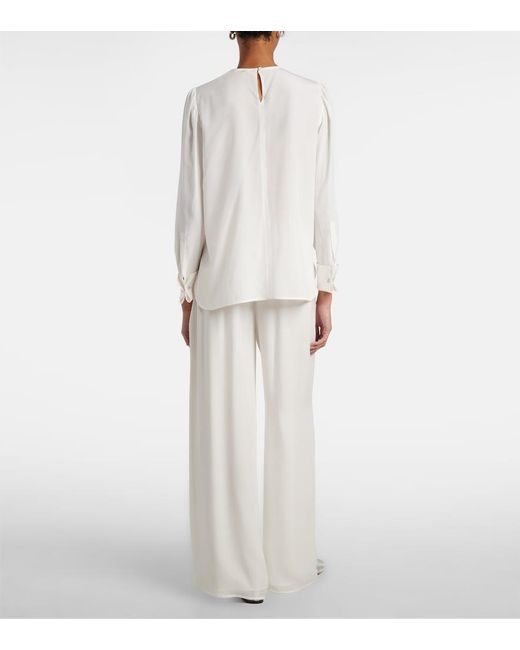 Oscar de la Renta White Mid-Rise Silk Straight Pants